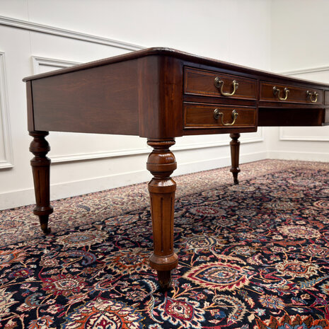 Klassiek-Engels-Antiek-Oud-Vintage-Chesterfield-Bureau-Desk-Schrijftafel-Groen-Leder
