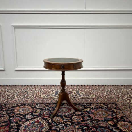 Klassiek-Engels-Antiek-Oud-Vintage-Chesterfield-Sidetable-Side-Table-Bijzettafel-Groen-Leder