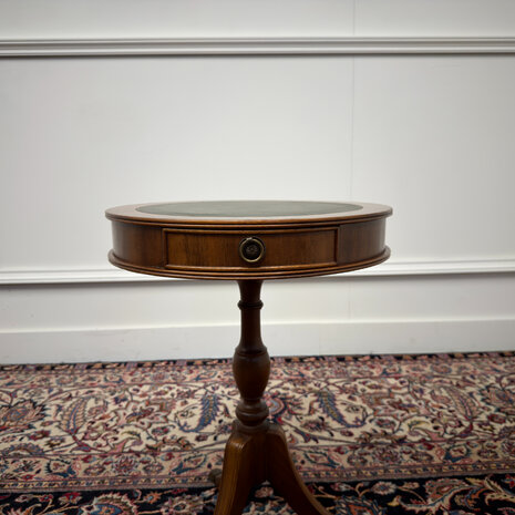 Klassiek-Engels-Antiek-Oud-Vintage-Chesterfield-Sidetable-Side-Table-Bijzettafel-Groen-Leder