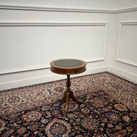 Klassiek-Engels-Antiek-Oud-Vintage-Chesterfield-Sidetable-Side-Table-Bijzettafel-Groen-Leder
