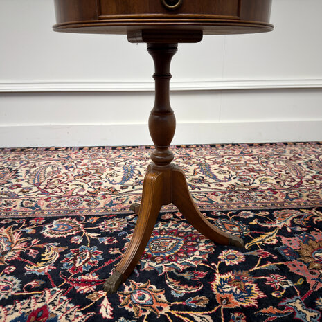 Klassiek-Engels-Antiek-Oud-Vintage-Chesterfield-Sidetable-Side-Table-Bijzettafel-Groen-Leder