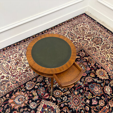 Klassiek-Engels-Antiek-Oud-Vintage-Chesterfield-Sidetable-Side-Table-Bijzettafel-Groen-Leder