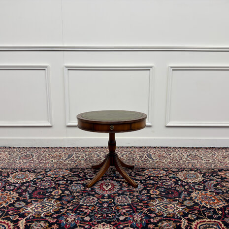 Klassiek-Engels-Antiek-Oud-Vintage-Chesterfield-Sidetable-Side-Table-Bijzettafel-Groen-Leder