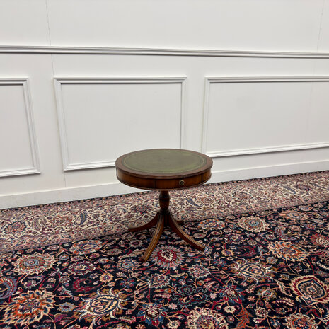 Klassiek-Engels-Antiek-Oud-Vintage-Chesterfield-Sidetable-Side-Table-Bijzettafel-Groen-Leder