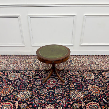 Klassiek-Engels-Antiek-Oud-Vintage-Chesterfield-Sidetable-Side-Table-Bijzettafel-Groen-Leder
