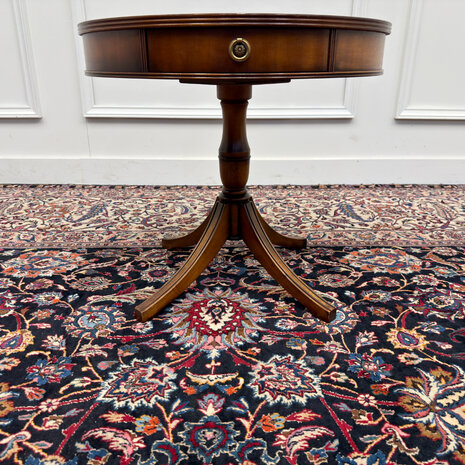 Klassiek-Engels-Antiek-Oud-Vintage-Chesterfield-Sidetable-Side-Table-Bijzettafel-Groen-Leder