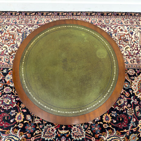 Klassiek-Engels-Antiek-Oud-Vintage-Chesterfield-Sidetable-Side-Table-Bijzettafel-Groen-Leder