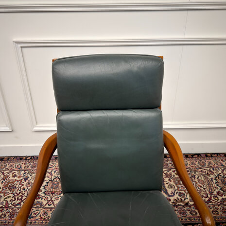 Klassiek-Antiek-Engels-Oud-Vintage-Chesterfield-Heldense-Exclusive-Bureaustoel-President-Chair-Groen-Leder