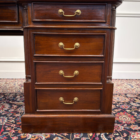 Klassiek-Antiek-Engels-Oud-Vintage-Chesterfield-Bureau-Desk-Groen-Leder