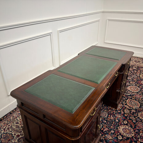 Klassiek-Antiek-Engels-Oud-Vintage-Chesterfield-Bureau-Desk-Groen-Leder