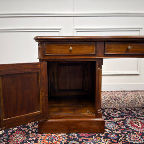 Klassiek-Antiek-Engels-Oud-Vintage-Chesterfield-Bureau-Desk-Groen-Leder