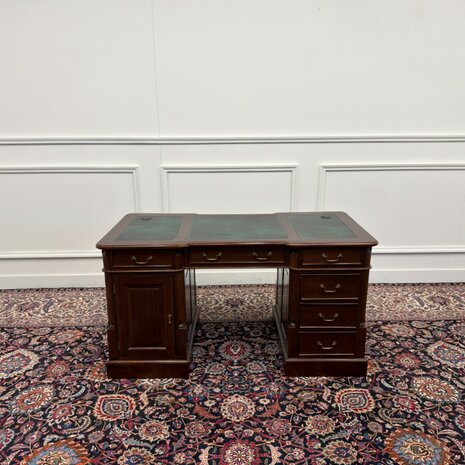 Klassiek-Antiek-Engels-Oud-Vintage-Chesterfield-Bureau-Desk-Groen-Leder