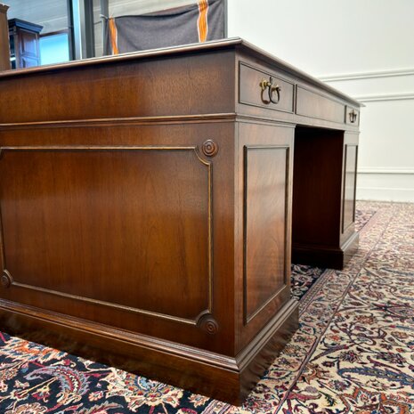Klassiek-Engels-Antiek-Oud-Vintage-Chesterfield-Bureau-Desk-Groen-Leder