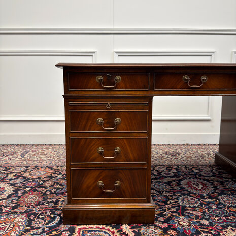 Klassiek-Engels-Antiek-Oud-Vintage-Chesterfield-Bureau-Desk-Groen-Leder