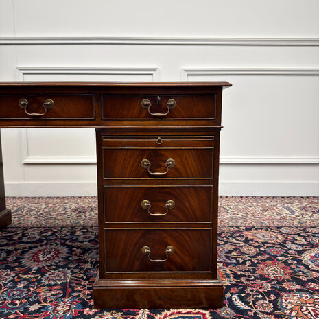 Klassiek-Engels-Antiek-Oud-Vintage-Chesterfield-Bureau-Desk-Groen-Leder