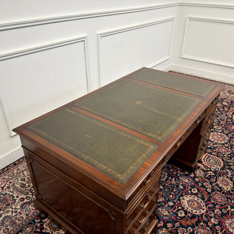 Klassiek-Engels-Antiek-Oud-Vintage-Chesterfield-Bureau-Desk-Groen-Leder