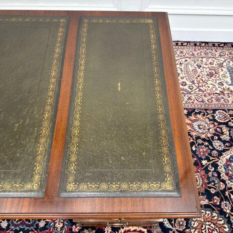 Klassiek-Engels-Antiek-Oud-Vintage-Chesterfield-Bureau-Desk-Groen-Leder