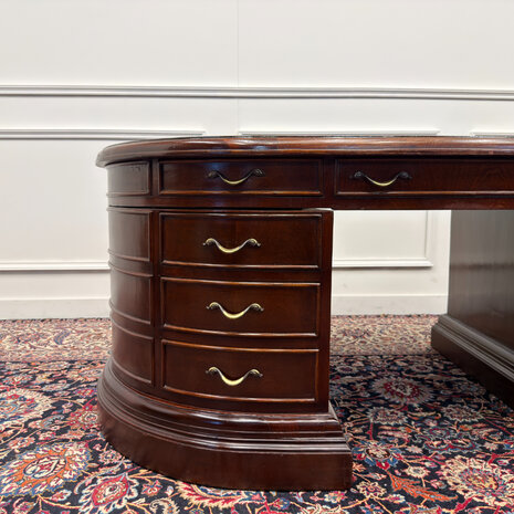 Klassiek-Engels-Antiek-Oud-Vintage-Chesterfield-Groot-Ovaal-Bureau-Desk