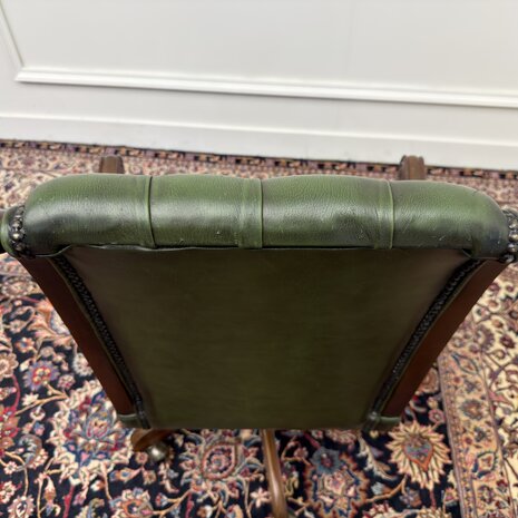 Klassiek-Engels-Antiek-Oud-Vintage-Chesterfield-Bureaustoel-President-Chair-Groen-Leder