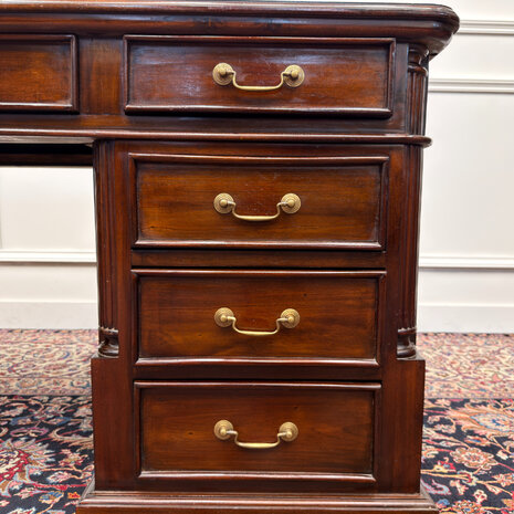 Klassiek-Engels-Antiek-Vintage-Chesterfield-Bureau-Desk-Groen-Leder