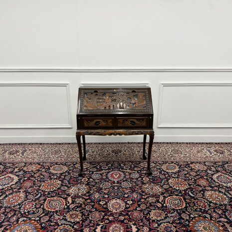 Klassiek-Antiek-Oud-Vintage-Chinees-Bureau-Secretaire-Houtsnijwerk