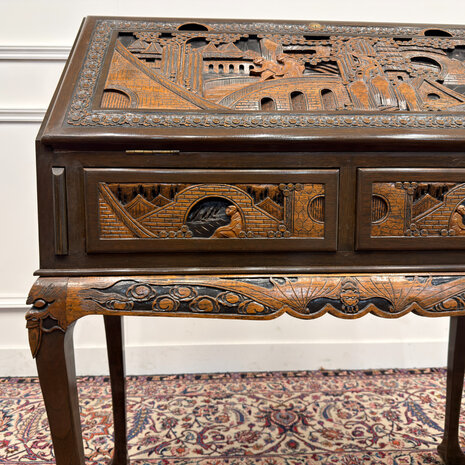 Klassiek-Antiek-Oud-Vintage-Chinees-Bureau-Secretaire-Houtsnijwerk-6