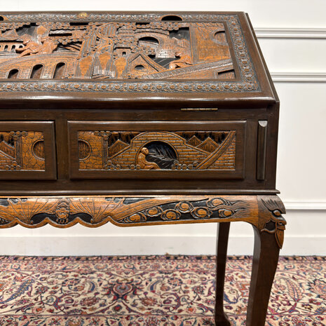 Klassiek-Antiek-Oud-Vintage-Chinees-Bureau-Secretaire-Houtsnijwerk-7