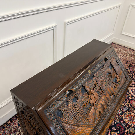 Klassiek-Antiek-Oud-Vintage-Chinees-Bureau-Secretaire-Houtsnijwerk-11