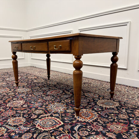 Klassiek-Engels-Antiek-Oud-Vintage-Chesterfield-Schrijftafel-Bureau-Desk-Zwart-Leder