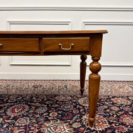 Klassiek-Engels-Antiek-Oud-Vintage-Chesterfield-Schrijftafel-Bureau-Desk-Zwart-Leder