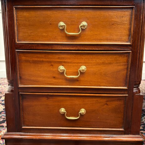 Klassiek-Oud-Antiek-Engels-Vintage-Chesterfield-Bureau-Desk-Partnerdesk-Bordeaux-Rood-Leder