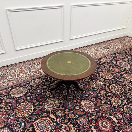 Klassiek-Engels-Chesterfield-Antiek-Oud-Vintage-Tafel-Salontafel-Koffietafel-Groen-Leder-1