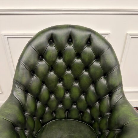 Klassiek-Engels-Chesterfield-Antiek-Oud-Vintage-Bureaustoel-Director-Directors-Chair-Groen-Leder-5