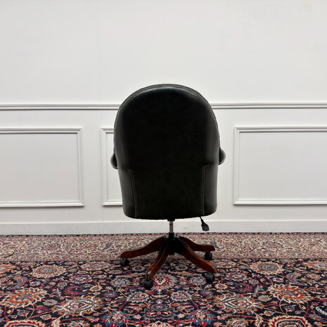 Klassiek-Engels-Chesterfield-Antiek-Oud-Vintage-Bureaustoel-Director-Directors-Chair-Groen-Leder-4