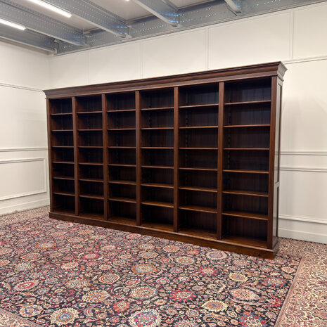 Klassiek-Engels-Antiek-Oud-Vintage-Chesterfiel-Grote-Open-Boekenkast-Kast-4