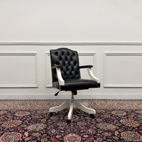 Klassiek-Engels-Antiek-Oud-Vintage-Chesterfiel-Bureaustoel-President-Chair-Zwart-Leder-1