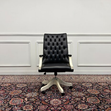Klassiek-Engels-Antiek-Oud-Vintage-Chesterfiel-Bureaustoel-President-Chair-Zwart-Leder-2