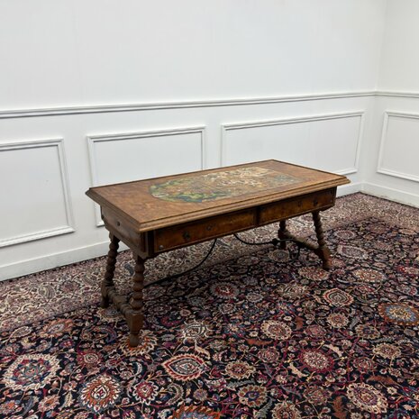 Klassiek-Spaans-Antiek-Oud-Vintage-Schrijftafel-19e-eeuw-Met-Lederen-Wereldkaart-1