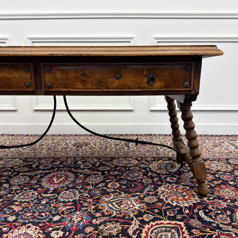 Klassiek-Spaans-Antiek-Oud-Vintage-Schrijftafel-19e-eeuw-Met-Lederen-Wereldkaart-11
