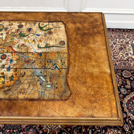 Klassiek-Spaans-Antiek-Oud-Vintage-Schrijftafel-19e-eeuw-Met-Lederen-Wereldkaart-19