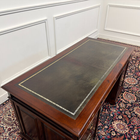 Klassiek-Engels-Antiek-Oud-Vintage-Chesterfield-Bureau-Desk-Groen-Leder-16