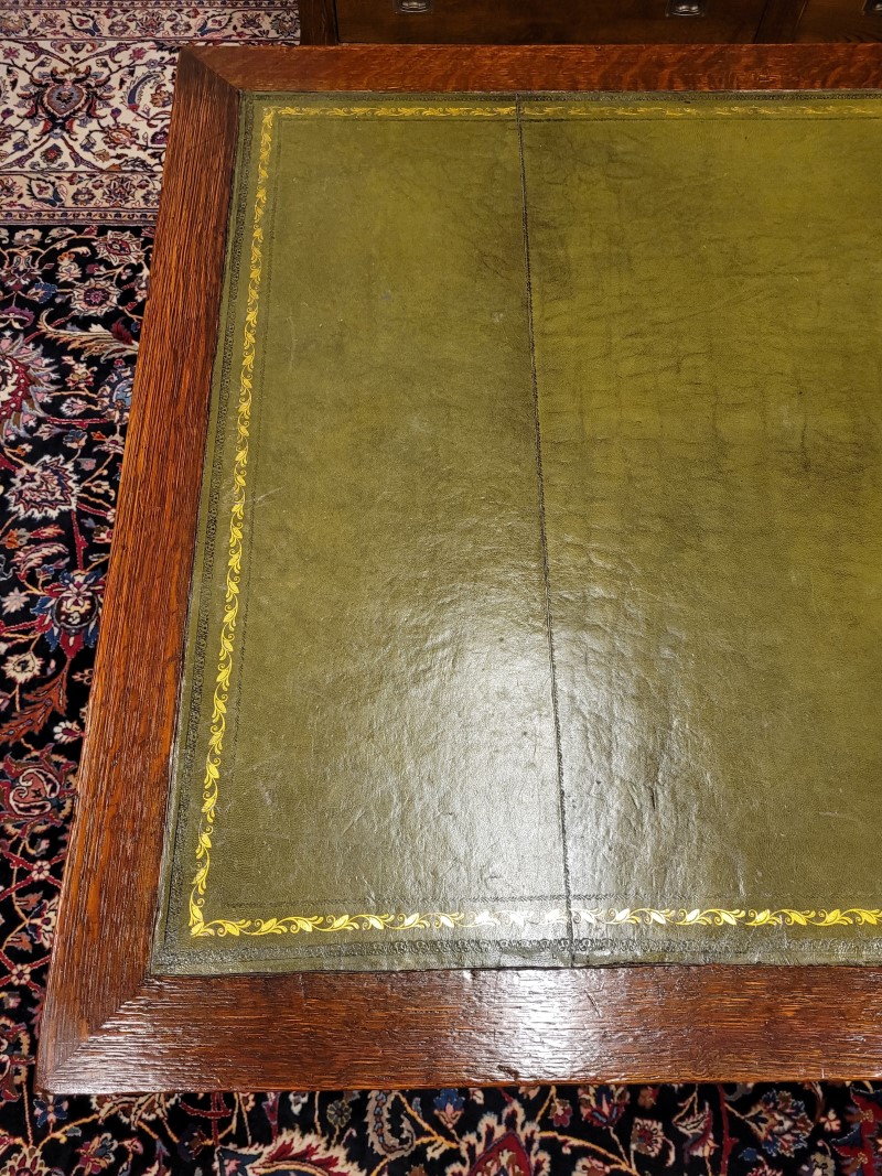 Donker groen lederen werkblad Antiek Klassiek Engels bureau