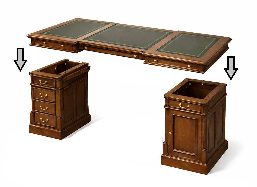 Instructie tekening hoe zet ik een Klassiek Antiek Engels bureau in elkaar