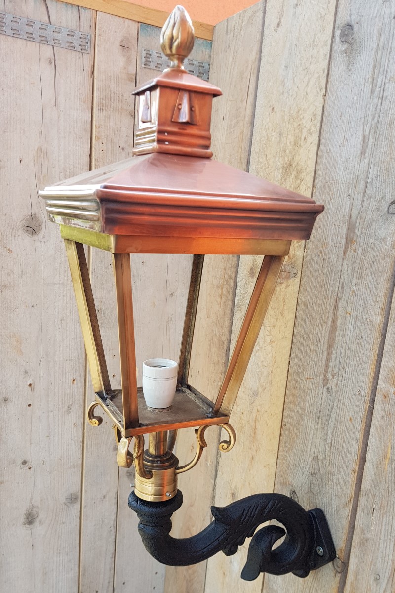 Antike viktorianische Außenlampe aus Kupfer mit quadratischem Lampenkopf