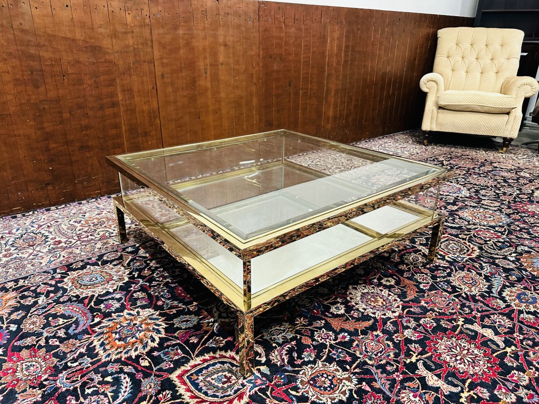 Antieke Hollywood Regency salontafel messing goud