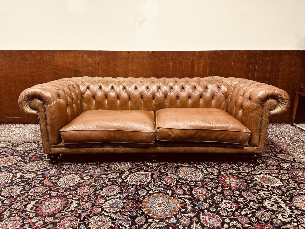 Chesterfield bank 3-zits cognac bruin