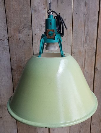 Authentieke industriële emaille hanglamp groen - HI2