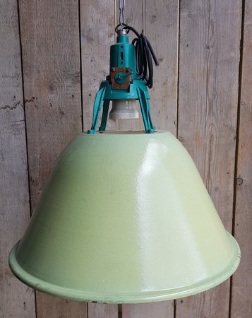 Authentieke industriële emaille hanglamp groen - HI2