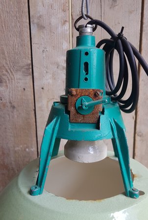 Authentieke industriële emaille hanglamp groen - HI2