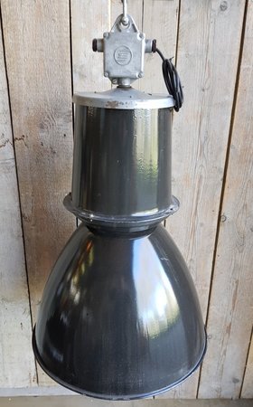Hoge antieke industriële emaille hanglamp - HI22